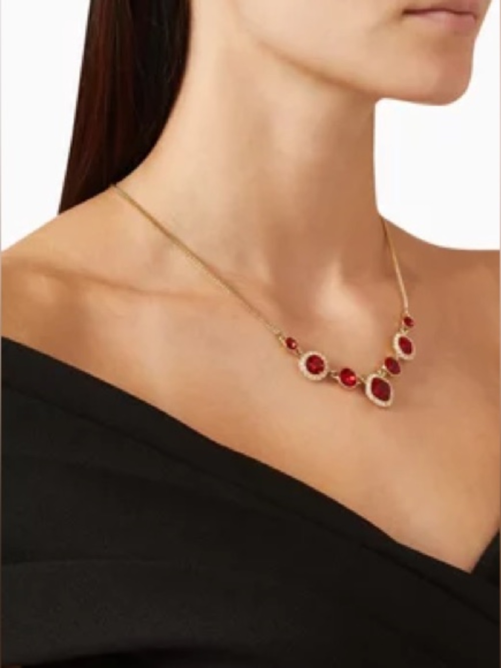 Givenchy Gold Tone Necklace with Red Gemstones